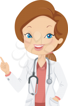 Illustration of a Female Doctor Using Her Finger to Point at Something
