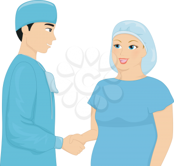 Illustration of a Plump Woman Shaking the Hands of Her Cosmetic Surgeon