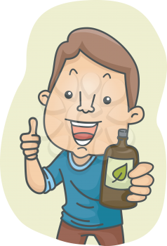 Illustration of a Man Giving a Thumbs Up While Holding a Bottle of Organic Drink
