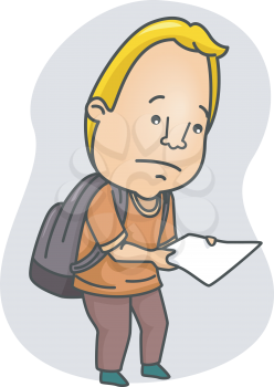 Illustration of a Man Looking Sad While Holding a Piece of Paper