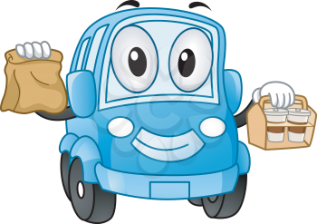 Mascot Illustration of a Car Carrying Take Out Food