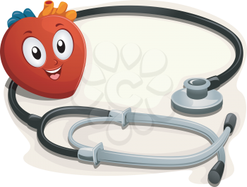 Mascot Illustration of a Heart Sitting Beside a Stethoscope