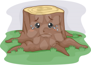 Mascot Illustration of a Tree Stump Crying After Being Cut