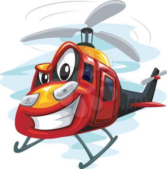 Mascot Illustration of an Assault Helicopter Whirring Its Rotors