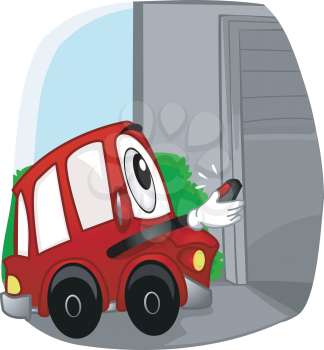 Mascot Illustration of a Car Opening the Garage with a Remote Control