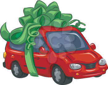 Illustration of a Mini-Van Wrapped as a Present