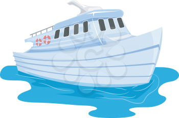 Illustration of a Small Ferry Cruising Through Water