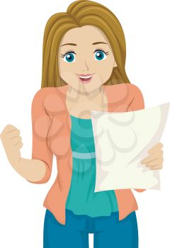 Illustration of a Girl Happy with the Results on her Paper