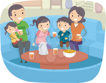 Stickman Illustration of a Family Having a Snack in the Conversation Pit