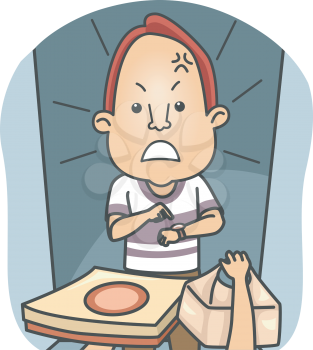 Illustration of a Man Angry Over the Late Delivery of His Pizza