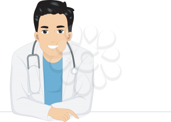 Illustration of a Male Doctor Leaning Against aTable