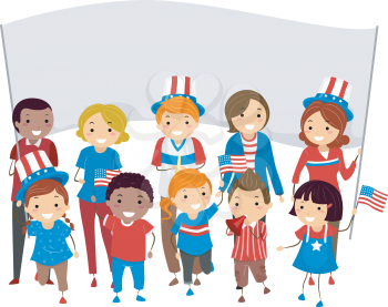 Illustration of People Joining a Parade to Celebrate the Fourth of July