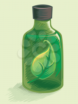 Illustration of a Bottle Filled with Herbal Medicine