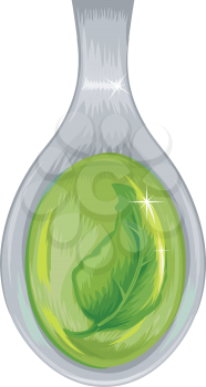 Illustration of a Spoon Filled with a Green Tincture