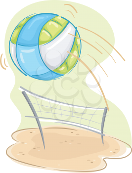 Illustration of a Beach Volleyball Being Thrown Over the Net