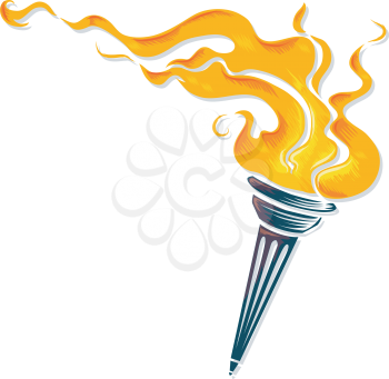 Illustration of a Torch with Flames Raging Wildly