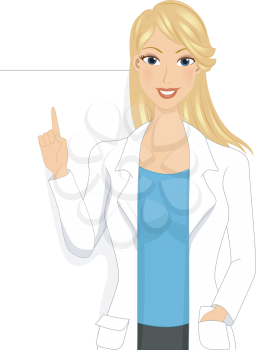 Illustration of a Girl Doctor pointing to a blank board behind her