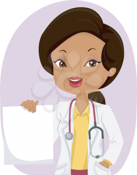 Illustration of a Girl Doctor holding a blank prescription