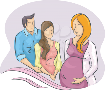 Illustration of a Surrogate Pregnant Girl with the Intended Parents