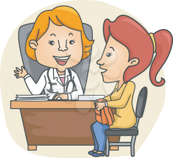 Illustration of a Girl consulting with a Female Doctor