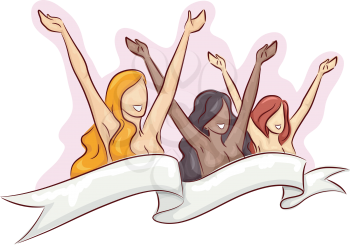 Illustration of Naked Women with Their Arms Raised