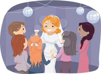 Illustration of a Bride Entertaining Their Guests at the Reception Area