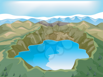 Illustration of a Crater Lake Inside a Volcano