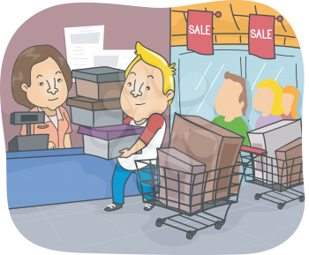 Illustration of a Man Going on a Shopping Spree