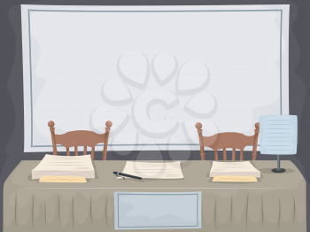 Illustration of a Long Table Set Up for Recruiting New Members