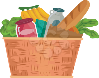 Illustration of a Grocery Basket Filled with Food Supplies