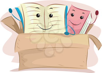 Mascot Illustration of Old Books Sitting on a Donation Box