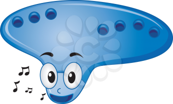 Mascot Illustration of an Ocarina Surrounded by Music Notes