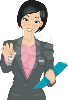 Illustration of a Female Real Estate Broker Handing Keys Over
