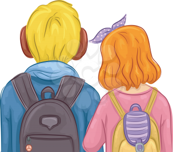 Back View Illustration of a Young Couple Walking Side by Side