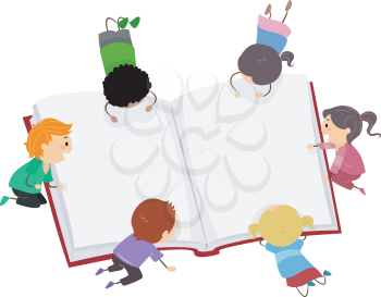 Stickman Illustration of Little Kids Reading a Big Book