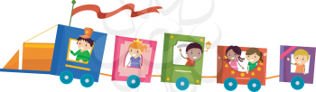 Stickman Illustration of Kids Riding a Train Made from Books