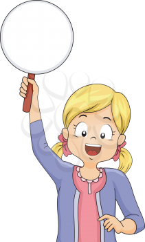 Illustration of a Little Girl Raising a Paddle to Answer a Question