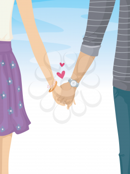 Illustration of a Lovey Dovey Teen Couple Holding Hands