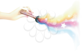 Colorful and Whimsical Illustration of a Hand Using a Makeup Brush - eps10