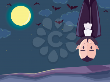Illustration of a Vampire Hanging Upside Down