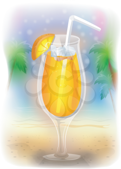 Colorful Illustration of a Tropical Drink Framed by Palm Trees