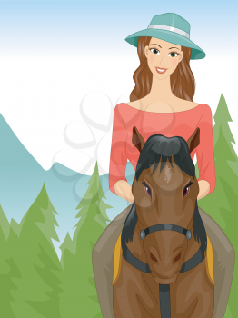 Illustration of a Woman on a Horseback Riding Tour