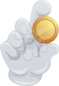 Illustration of a Mascot Holding a Piece of Golden Coin