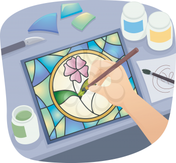 Illustration of a Man Making Homemade Stained Glass Art