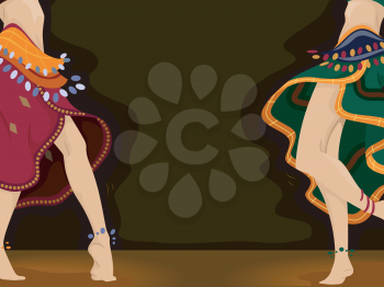 Cropped Illustration of Belly Dancers Striking a Pose