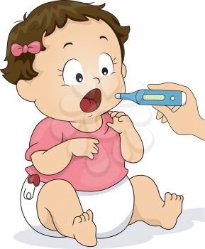 Illustration of a Baby Opening Her Mouth for the Thermometer