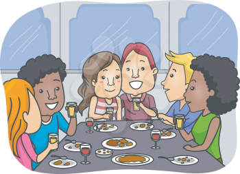 Illustration of a Group of Lovers Having a Meal Together