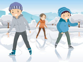 Illustration of Teenagers Playing on a Frozen Lake