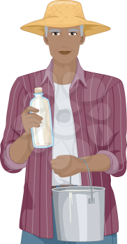 Illustration of a Happy Senior Citizen Holding a Fresh Bottle of Milk