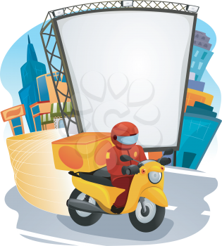 Illustration of a Fast Food Delivery Man Driving a Motorcycle